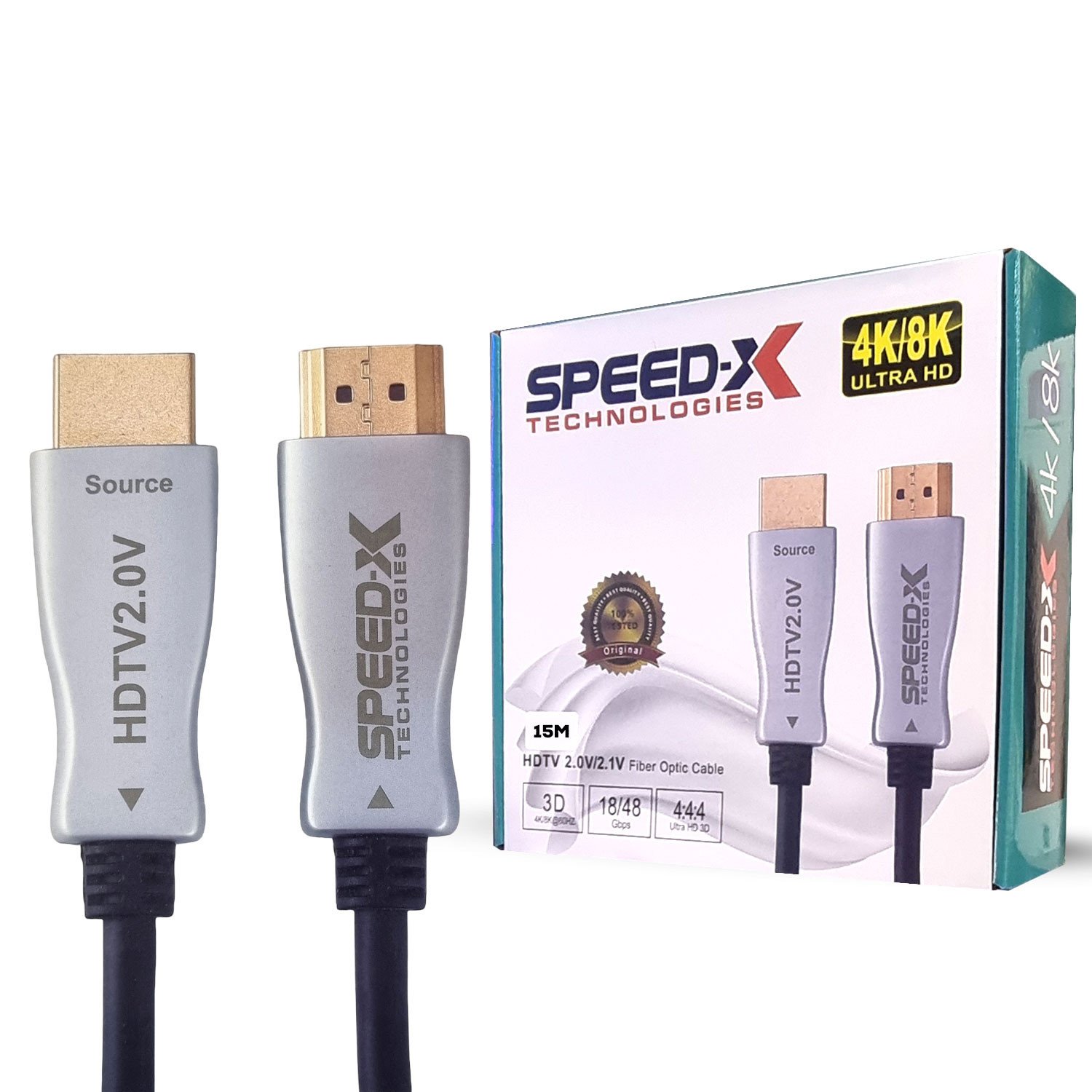 SPEED-X 15M FIBER HDMI CABLE 2.0/2.1 AOC(ACTIVE OPTICAL CABLE) 30AWG COPPER SUPPORT 4K 8K UHD