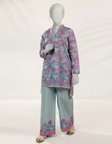 PINK DIGITAL PRINTED LAWN 2PC STITCHED