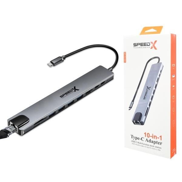 SPEED-X (SP-TC1001) 10 in 1 MULTI PORT Type C HDMI 4K CONVERTER Good IC Big Packing