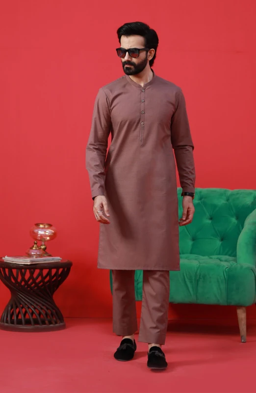 PRE WINTER'23 MEN KURTA PAJAMA SEMI FORMAL LIGHT MAROON