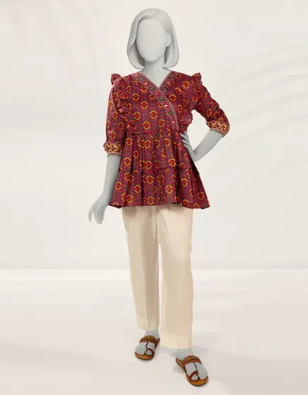 PURPLE EMBROIDERED RAW SILK KURTI