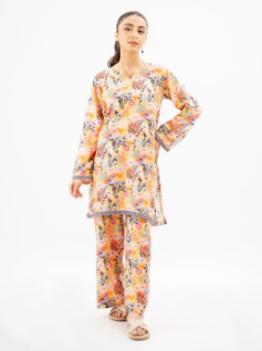 Maahru - Dress For Girls - 2 PC Stitched Shirt & Trouser - Desert Sunrise