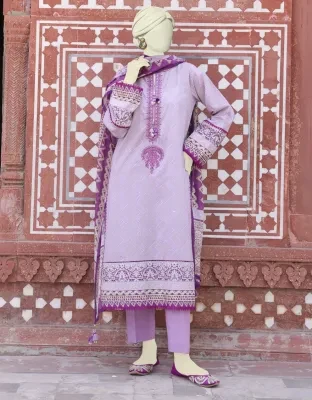 Junaid Jamshed J. Women Unstitched 3 Piecefor Women And Girls - Fabric: Lawn - Color: Purple -Collection: Eid Tehwar Edit Vol. - Designcode: Jlawn-S-24-554 Tehze