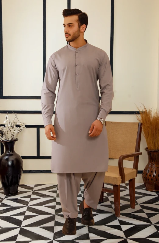 SUMMER'25 MEN KAMEEZ SHALWAR SILVER GREY
