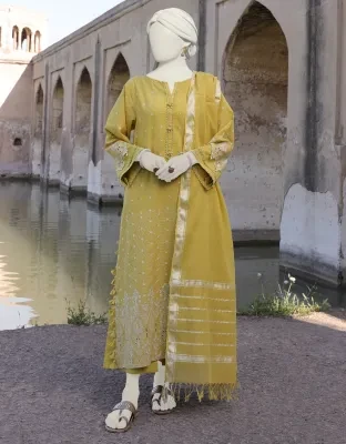 Junaid Jamshed J. Women Unstitched 3 Piecefor Women And Girls - Fabric: Cambric - Color: Yellow -Collection: Eid Tehwar Edit Vol. - Designcode: Jlawn-S-24-488 Schif