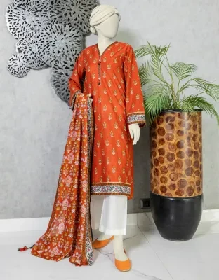 Junaid Jamshed J. Women Unstitched 2 Piece Shirt Dupattafor Women And Girls - Fabric: Lawn - Color: Orange -Collection: Eid Tehwar Edit Vol. - Designcode: Jlawn-S-Jds-24-1081