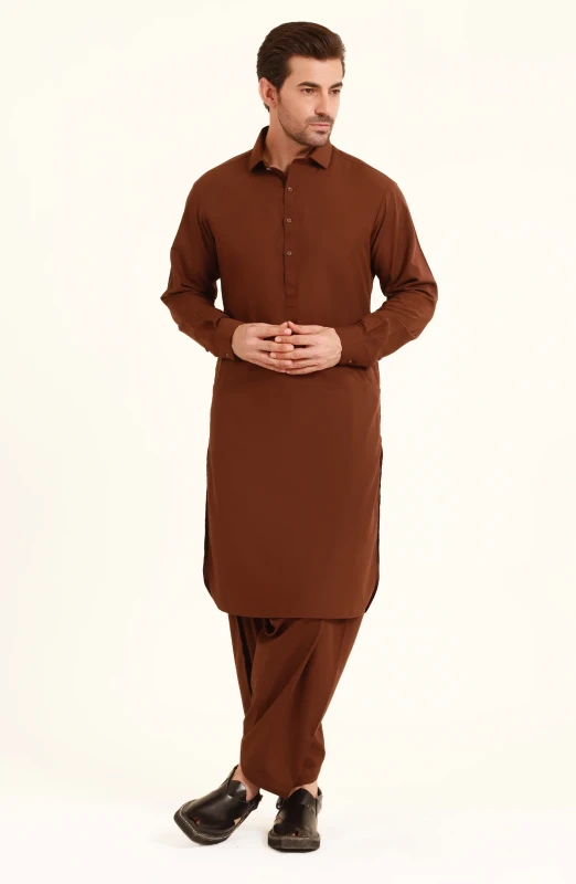 SUMMER'25 MEN KAMEEZ SHALWAR CHOCOLATE BROWN