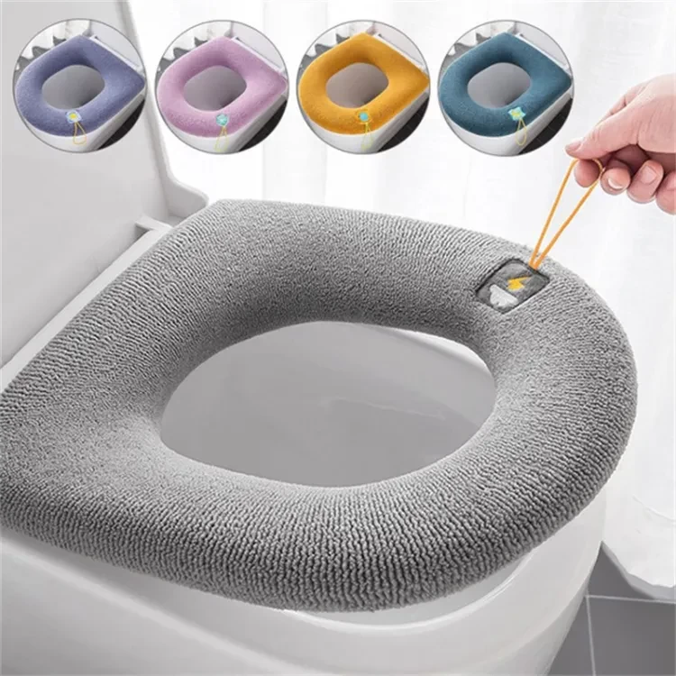 Winter Warm Toilet Seat Cover Mat Soft Thicker Closestool Toilet Seat Cushion Pad with Handle Reusable Bathroom Accessories