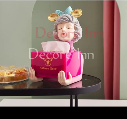 Nordic Pink Cute Girl with Tissue box