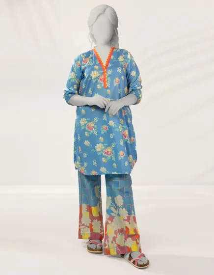 BLUE DIGITAL PRINTED LAWN 2PC STITCHED