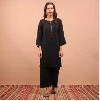 Maahru - Stitched Shirt & Trouser For Women - Raven Black