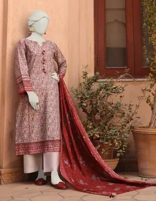 Junaid Jamshed J. Women Unstitched 3 Piecefor Women And Girls - Fabric: Lawn - Color: Brown -Collection: Eid Tehwar Edit Vol. - Designcode: Jlawn-S-24-525 Bahar