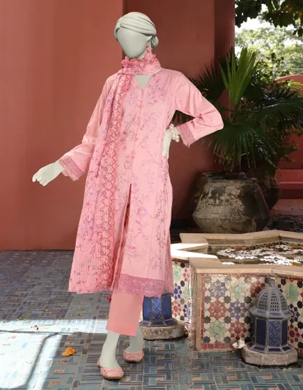PINK DOBBY EMBROIDERED UNSTITCHED 3PC | JLAWN-S-25-3163