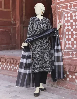 Junaid Jamshed J. Women Unstitched 2 Piece Shirt Dupattafor Women And Girls - Fabric: Lawn - Color: Black -Collection: Eid Tehwar Edit Vol. - Designcode: Jlawn-S-Jds-24-1136