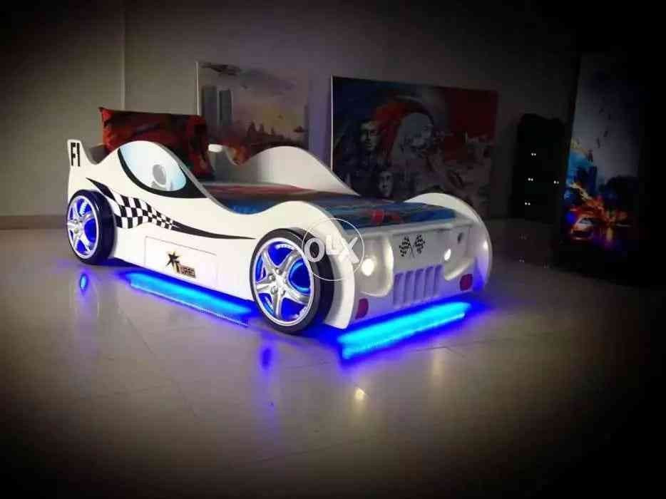 White Turbo Car Bed For Kids