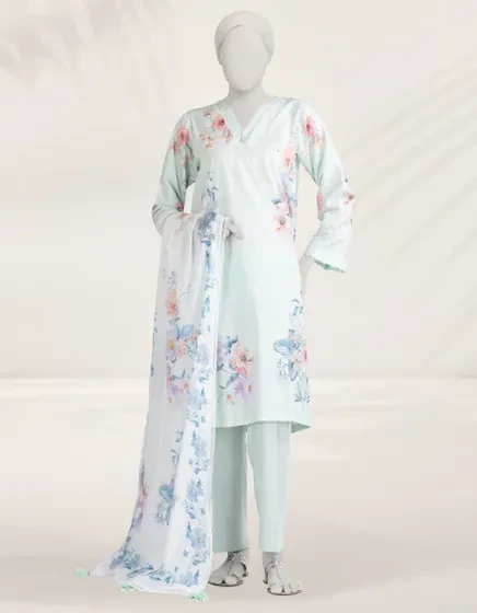 GREEN DIGITAL PRINTED CAMBRIC UNSTITCHED 3PC