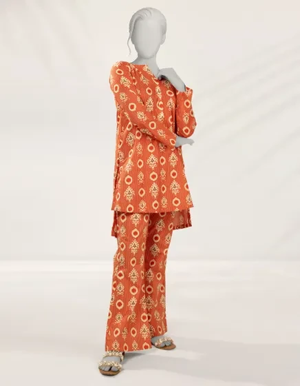 ORANGE PRINTED LAWN KURTI